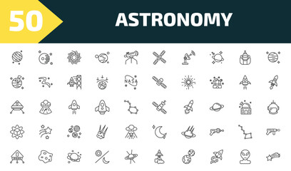 astronomy outline icon set. thin line jupiter with satellite, death star, black hole, falling star and more icons. editable vector © Farahim