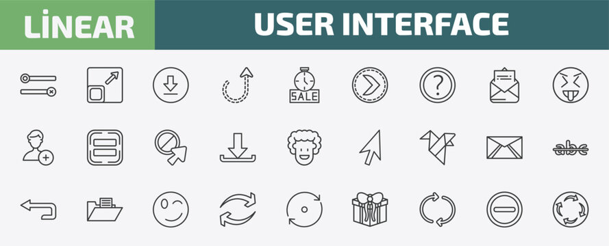 user interface outline icon set. thin line desativated, size, downloading, remove round button and more icons. editable vector