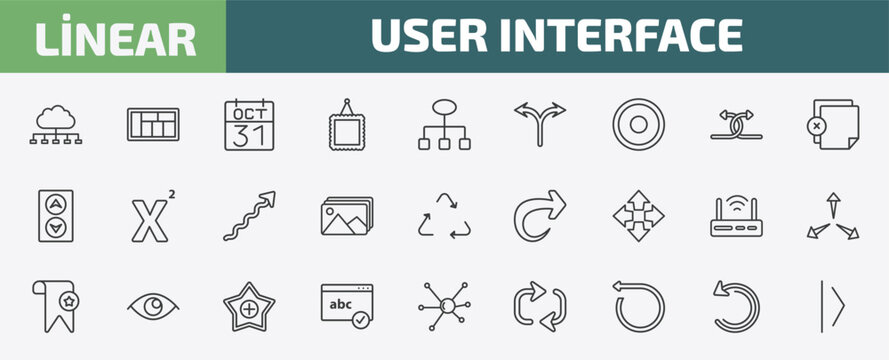 user interface outline icon set. thin line cloud with connection, layout, octuber 31, back up and more icons. editable vector