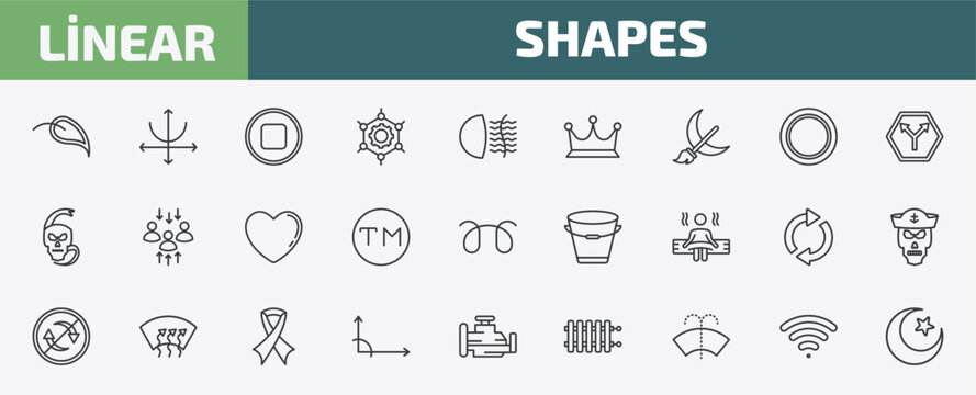 shapes outline icon set. thin line elliptic, parabola, round stop button, wireless and more icons. editable vector