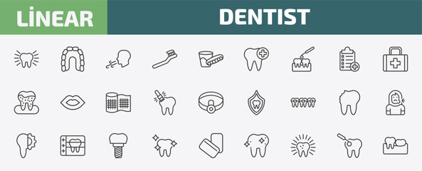 dentist outline icon set. thin line clean tooth, maxilla, breath, scraping and more icons. editable vector © Farahim