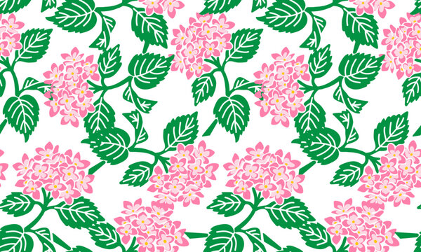 pink hydrangea seamless pattern vector floral blossom background for wedding invitation textile fabric wallpaper cottagecore design