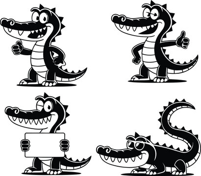 Crocodile or Alligator Mascot Character - Cute Cartoon Poses