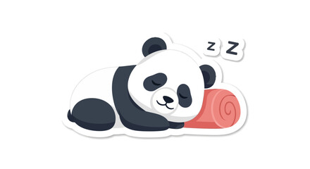 Cute sleeping panda bear on pink pillow, cartoon style, white background © eko
