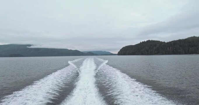 White foamy wake left by boat closeup