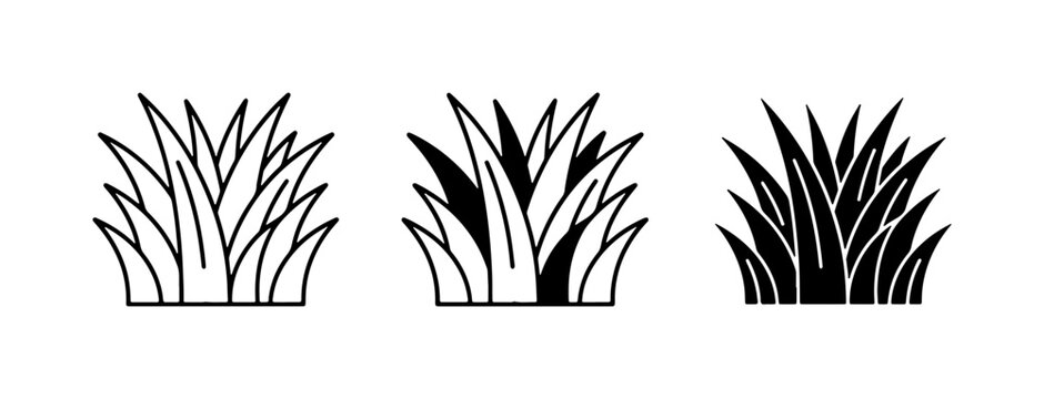 Grass Clumps, Icon Set: Line Art, Silhouette, Filled Vector