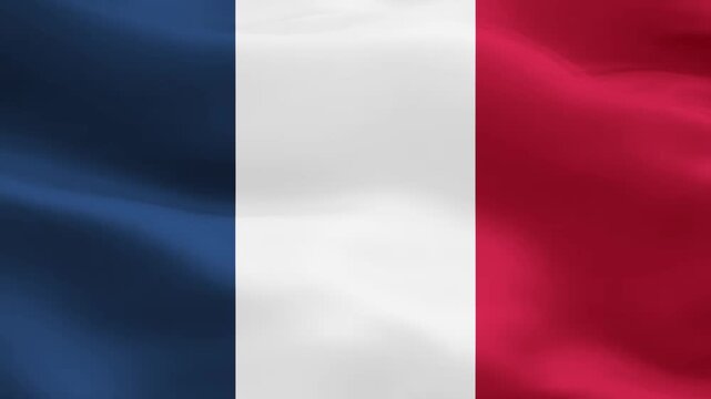 Waving flag of france, national symbol of the french republic with blue, white and red vertical stripes