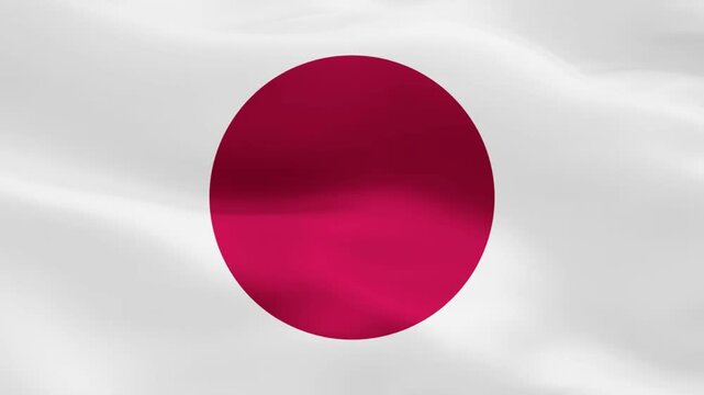 Waving flag of japan, a red circle representing the sun on a white field, national symbol of the japanese country