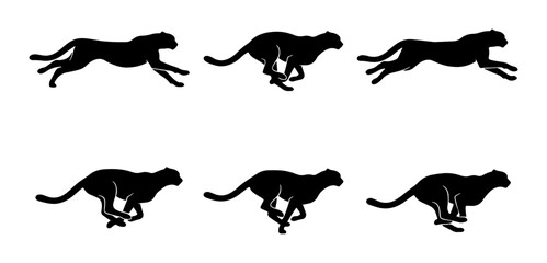 Cheetah Running Animation Frames, Silhouette Vector Art © Mahfuz