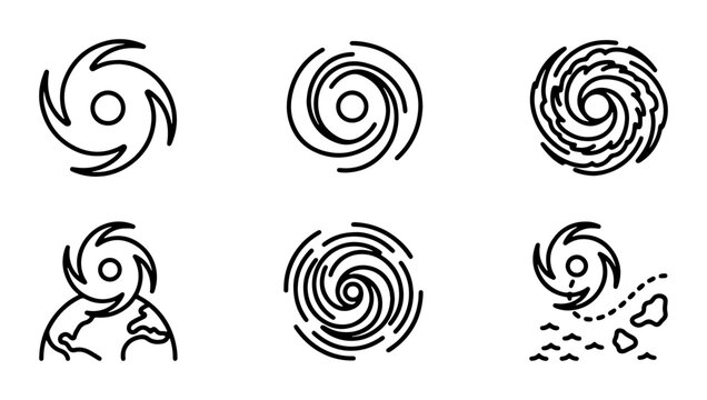 Hurricane Icons Set, Weather Storm Symbols, Cyclone Vortex Graphics