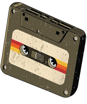 Retro Audio Cassette Tape Isolated on Transparent Background