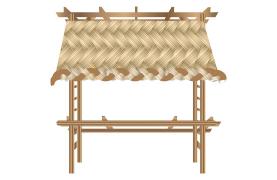 Traditional Rural Clay Hut and Bamboo Straw Shed Vector Illustration