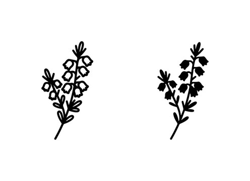 Minimalist Heather Sprigs, Botanical Line Art, Delicate Floral Vector Icons