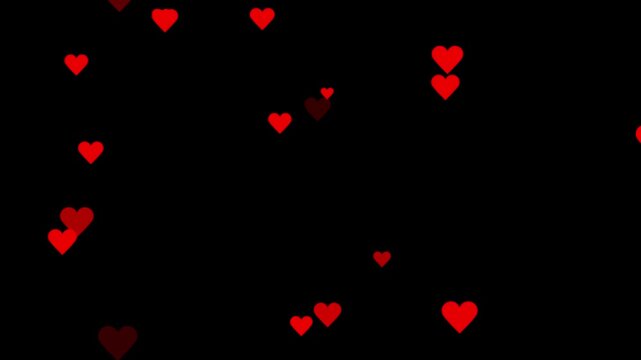  falling red hearts background video.4K video. Falling red and green hearts animation on transparent background. hearts loop animation with alpha channel overlay. love, romance, marriage.