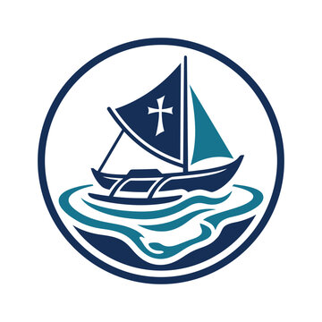 Stylized circular logo featuring a traditional Polynesian outrigger canoe with a cross on the sail navigating ocean waves, representing Tokelauan heritage.