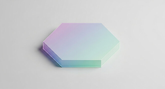 A stack of pastel-colored, holographic, hexagonal paper sticky notes on a plain background, with a subtle shadow effect, in a realistic photographic style, conveying organization and creativ