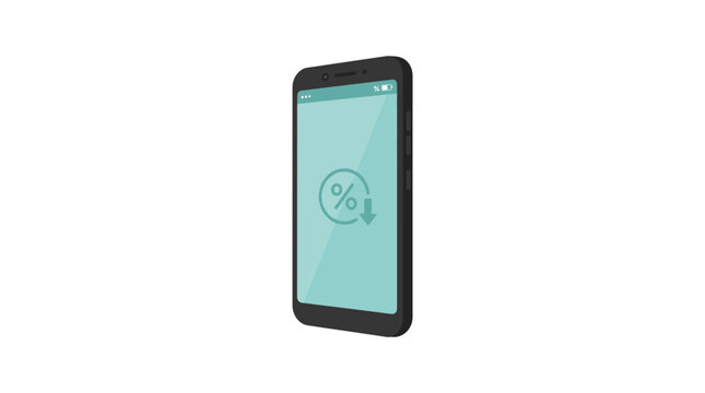 Smartphone displaying a percentage icon with a downward arrow indicating a decrease in value or battery level Vector