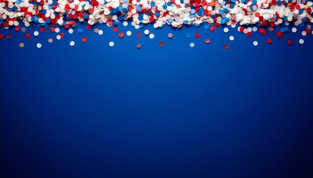 Patriotic confetti top border on blue background for holiday design
