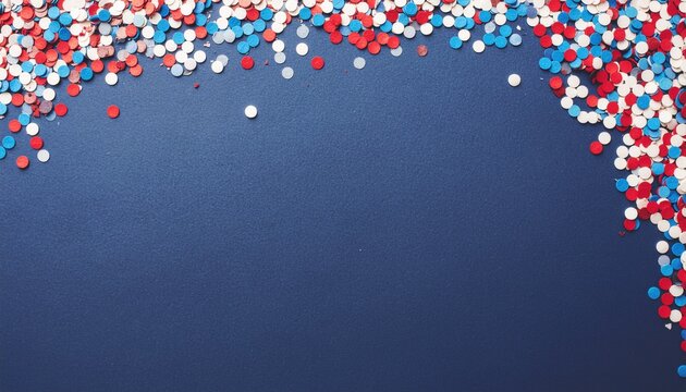 Red white blue confetti border with dark copy space for July 4