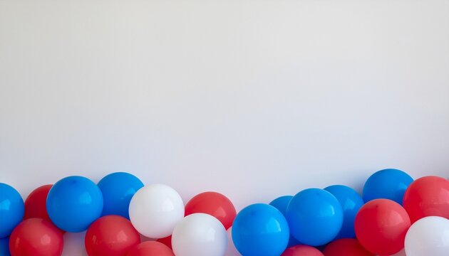 Red white blue balloon row on clean background for patriotic party