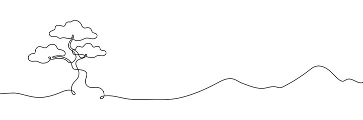 Continuous one line tree drawing art outline forest silhouette single. Tree continuous line illustration doodle pine icon christmas abstract palm nature grow plant oak sketch simple growth leaf © Максим Зайков
