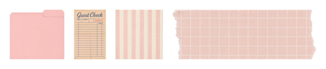 Fototapeta na wymiar PNG Vintage stationery set with pink folder and notes, transparent background