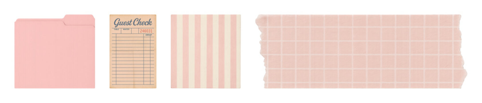PNG Vintage stationery set with pink folder and notes, transparent background
