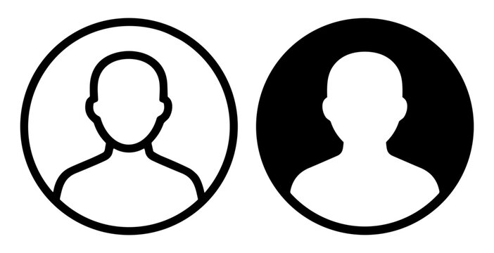 Black and white user profile icons with minimalist design in circular frames on transparent background