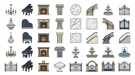 Collection of architectural and decorative elements illustration. © PS STOCK