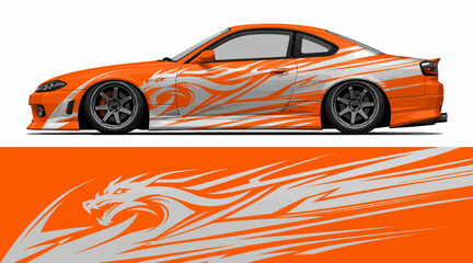Orange sports car with flame design. © IP STOCK