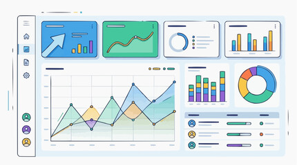 Fototapeta premium Digital dashboard with various charts and graphs representing data analytics, business intelligence, and performance metrics. isolated on white background