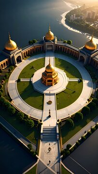 An aerial view captures the splendor of a golden domed architectural marvel