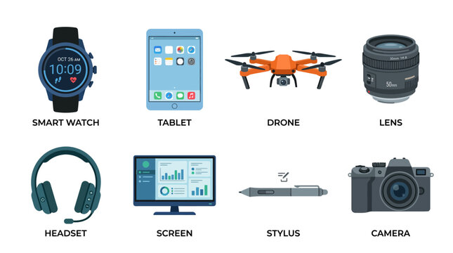 Collection of modern electronic gadgets and devices.