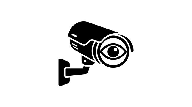 Security camera eye icon: black and white surveillance symbol