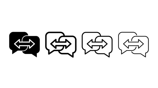 Chat bubble icons with bidirectional arrows in different styles