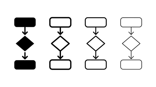 Collection of minimal flowchart designs in silhouette and linear styles