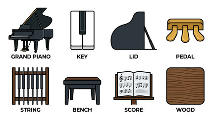 Illustrated Musical Instruments and Piano Components Collection. © Ashiq