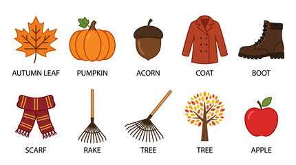 Autumn Seasonal Icons and Symbols Collection. © Ashiq