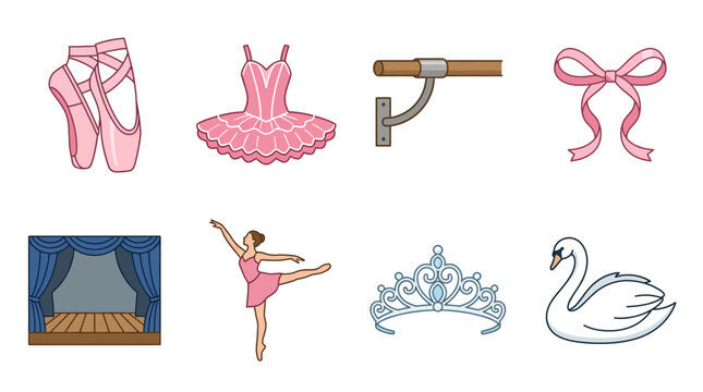 Ballet dance icons and symbols collection illustration.
