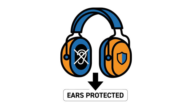 Mandatory ear protection headphones safety instruction sign
