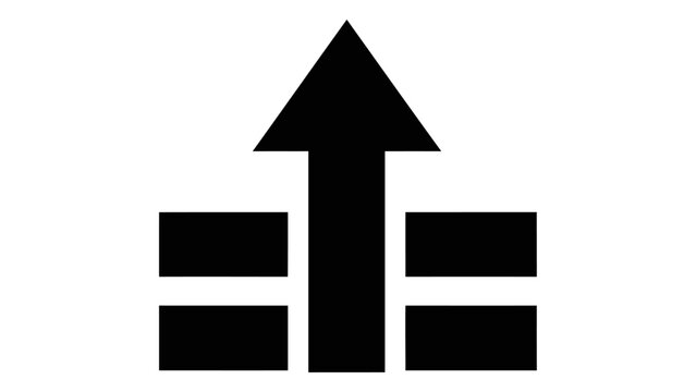 A black arrow pointing upwards, with two horizontal black bars on either side of its base. The image is isolated on a wh