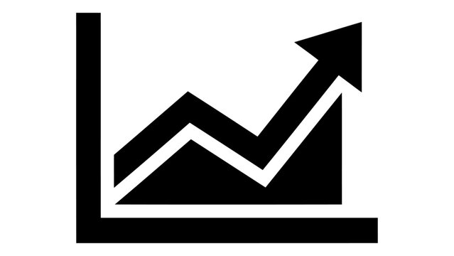 A black line graph icon showing an upward trend with an arrow, symbolizing business growth, financial success, market pr