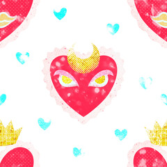 Naklejka premium Kidcore heart png pattern, transparent background, pink aesthetic design