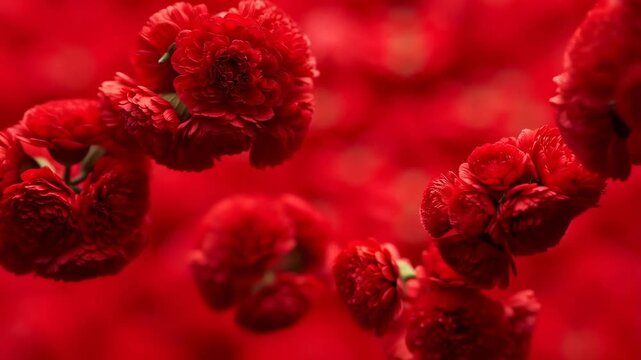 Vibrant red carnations swaying gracefully in gentle breeze