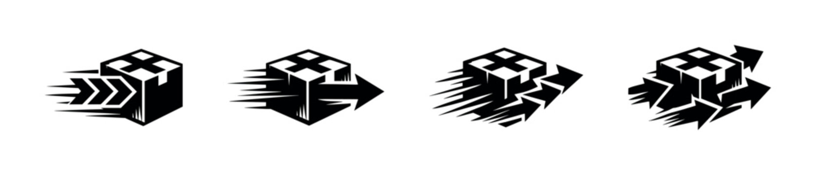 Set of icons representing fast delivery and shipping services with moving boxes