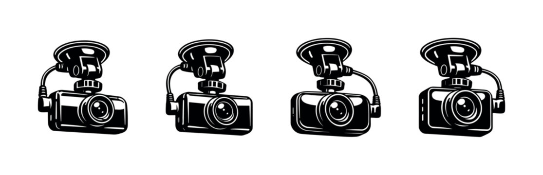 Set of four identical dash cams with suction cup mounts for vehicles