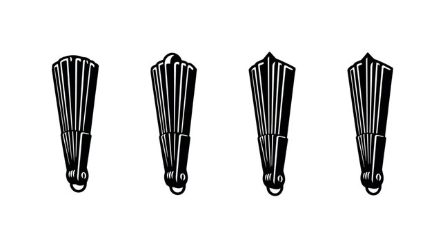 Collection of four distinct folding fans in a graphic illustration style