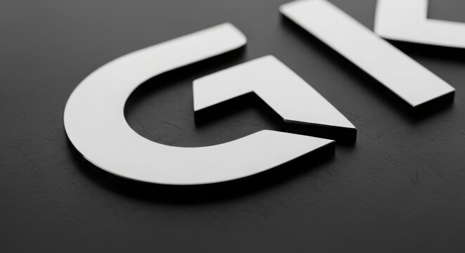 Three-dimensional white letter G on dark textured background minimalist design element