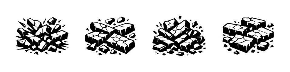 Collection of stylized rock piles and debris in black and white illustration © Compositor 