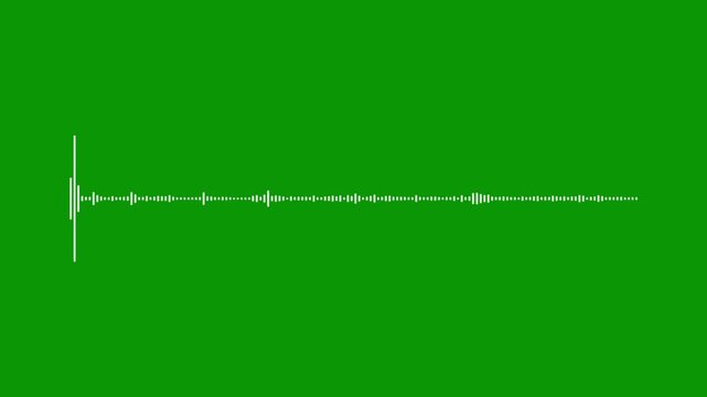 White pixel audio signal, sound frequency spectrum, green screen 4k video, music visualizer animation, digital voice equalizer, rhythmic beat motion, abstract sound recording.